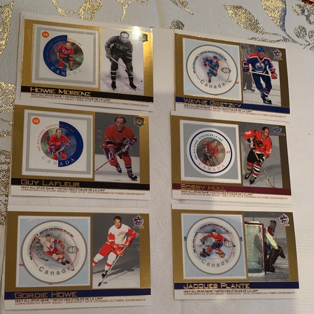 NHL all Star stamp cards pristine. 6 in a sleeve